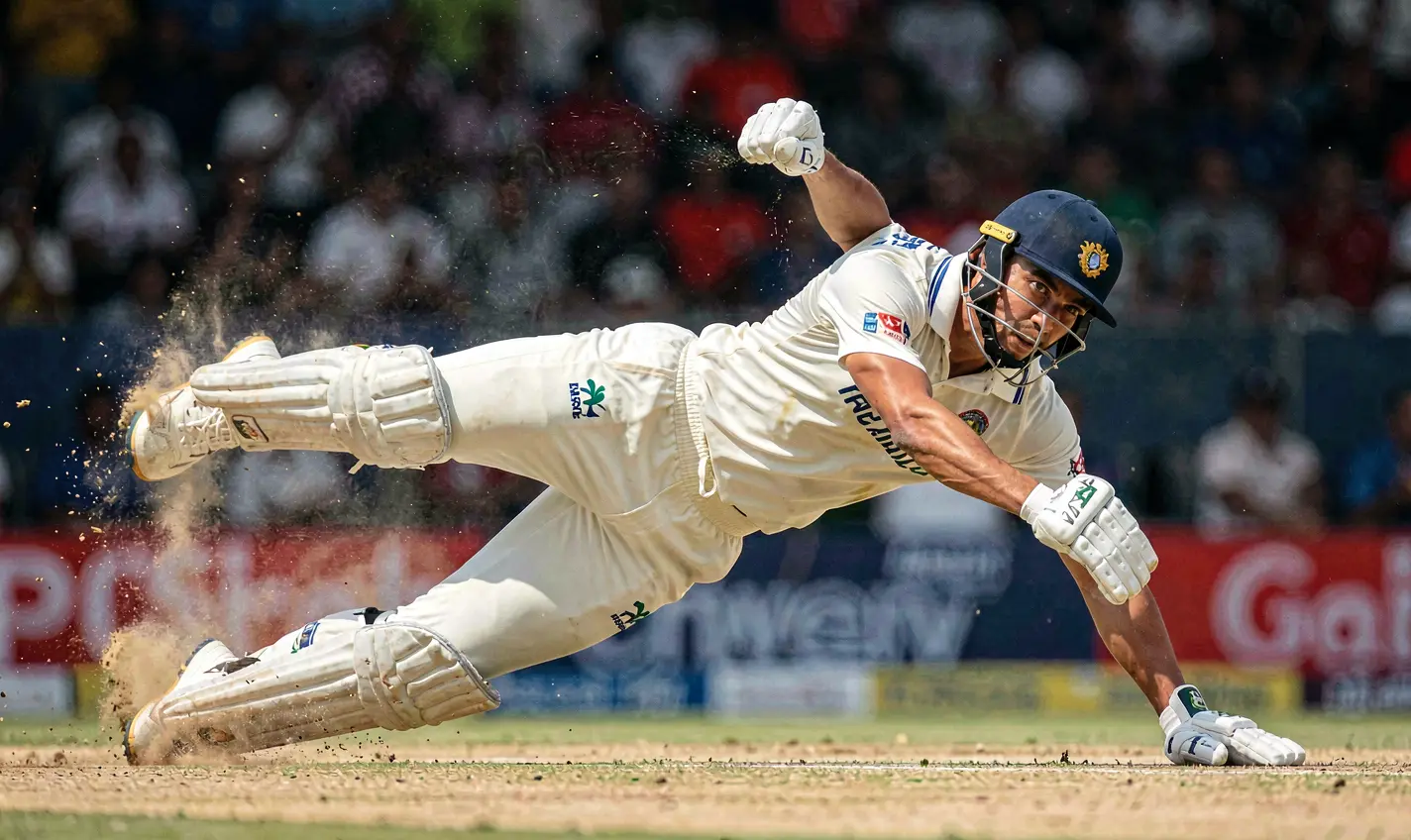 Dynamic cricket action with a player diving to catch the ball highlighting intense moments available for betting on 20OK in Bangladesh